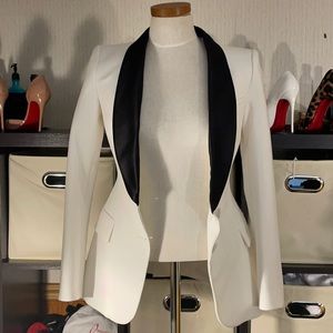 White and black satin lapel blazer - Zara